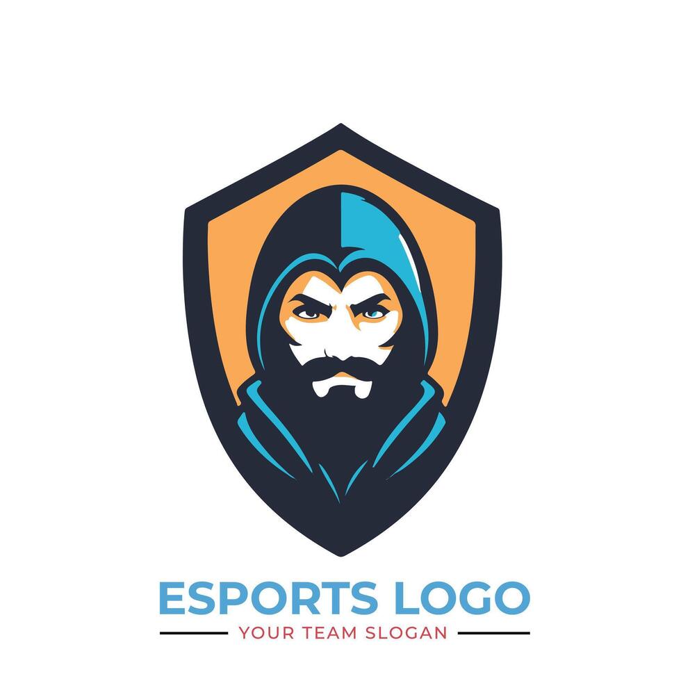 An esports logo with a bearded man in a hoodie vector