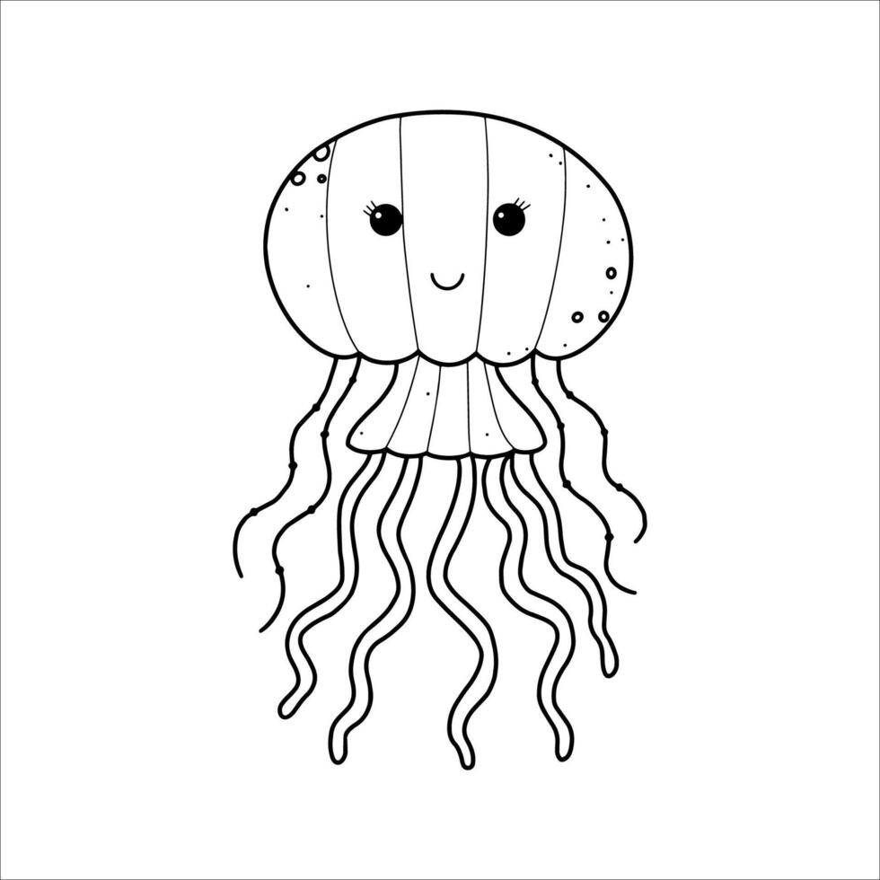 Hand drawn cute jellyfish. Underwater world. illustration vector