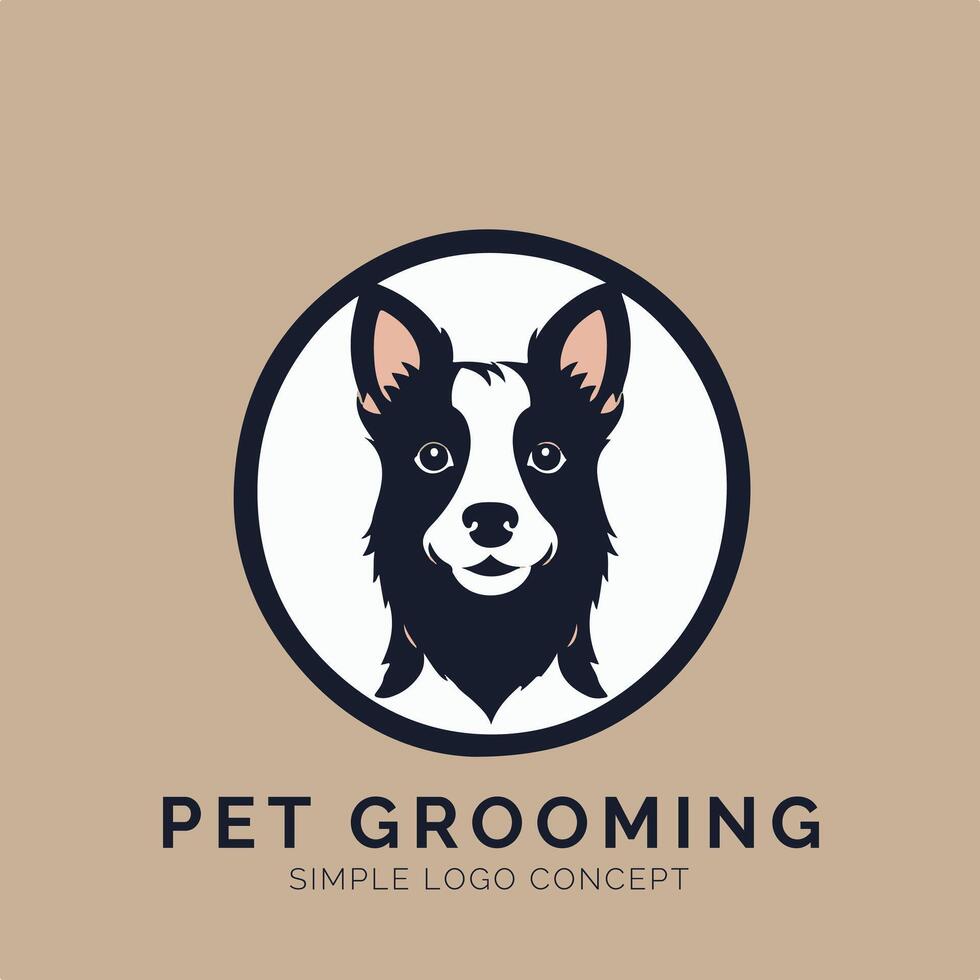 A dog logo with the words pet grooming vector