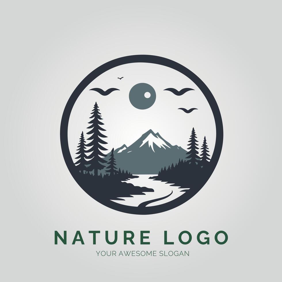 Nature logo design with mountains and trees vector