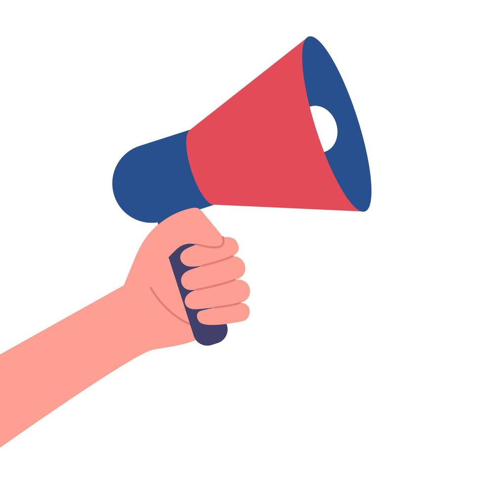 Hand holding megaphone. Concept of presidential campaign. Vote 2024 USA. illustration. vector