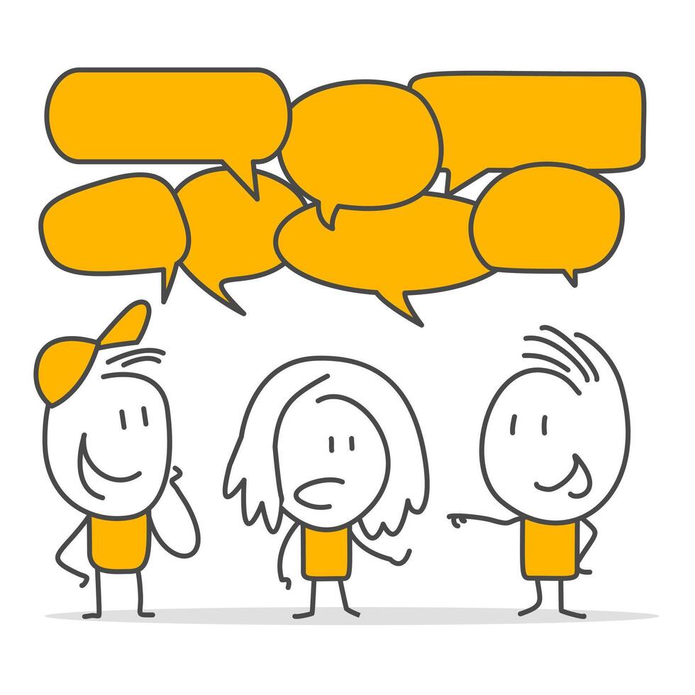 Coworkers discussing work with speech bubbles in a meeting. vector