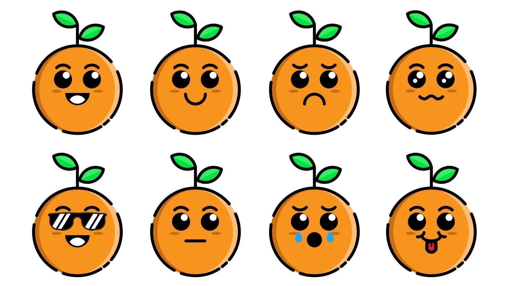 Set of cute orange fruits emojis. Illustration isolated on white background. Bundle fruit character design in various emotions. vector