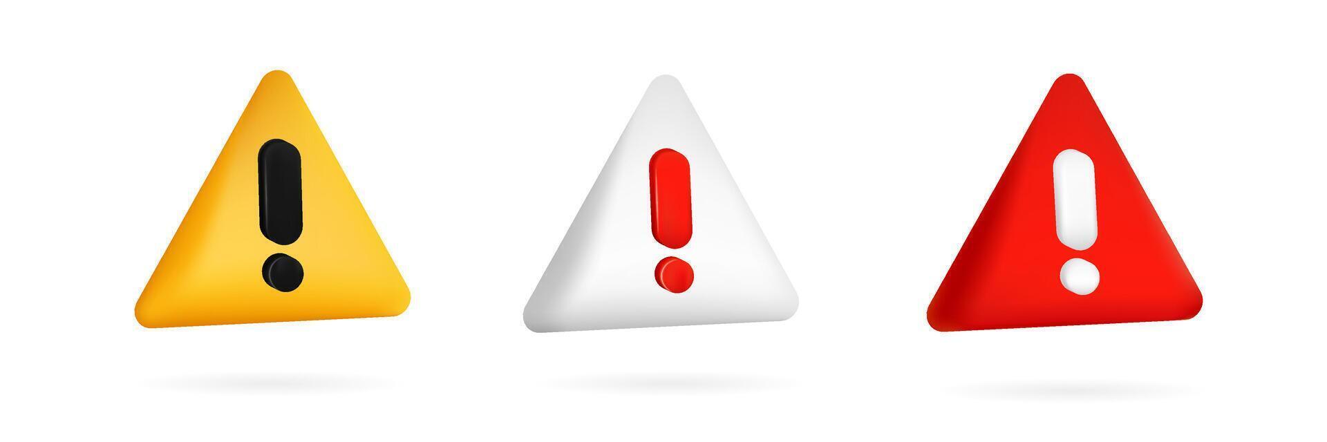 Colorful warning signs with exclamation mark. Urgent dangerous symbol. vector