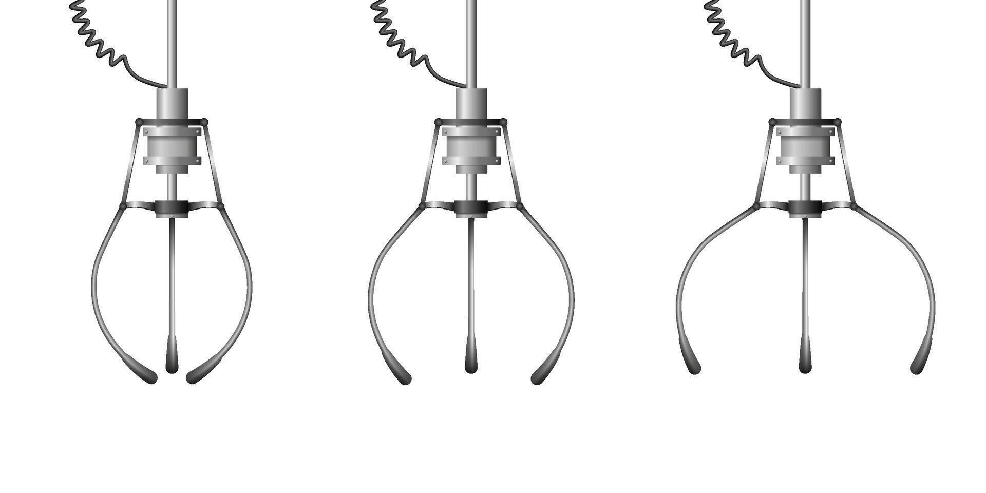 Metallic claw machine for arcade game. Lucky automatic crane for risk game. vector