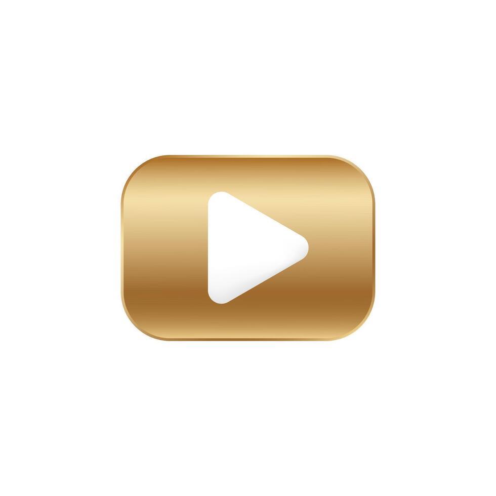Golden play 3D button. Gold square play. vector
