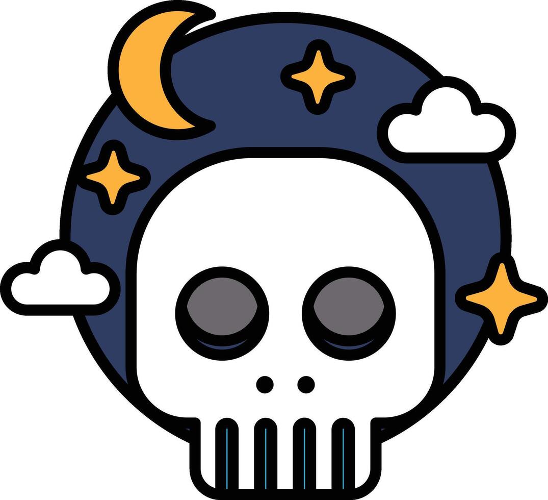 A skull with a moon and stars surrounding it vector