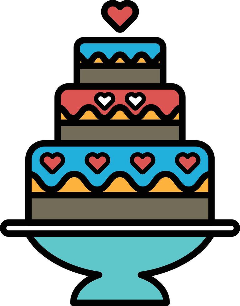 A three layer cake with hearts on it vector