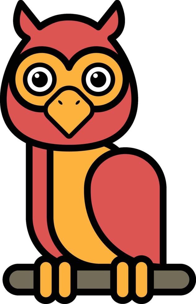 A cartoon owl with orange and red feathers sits on a branch vector