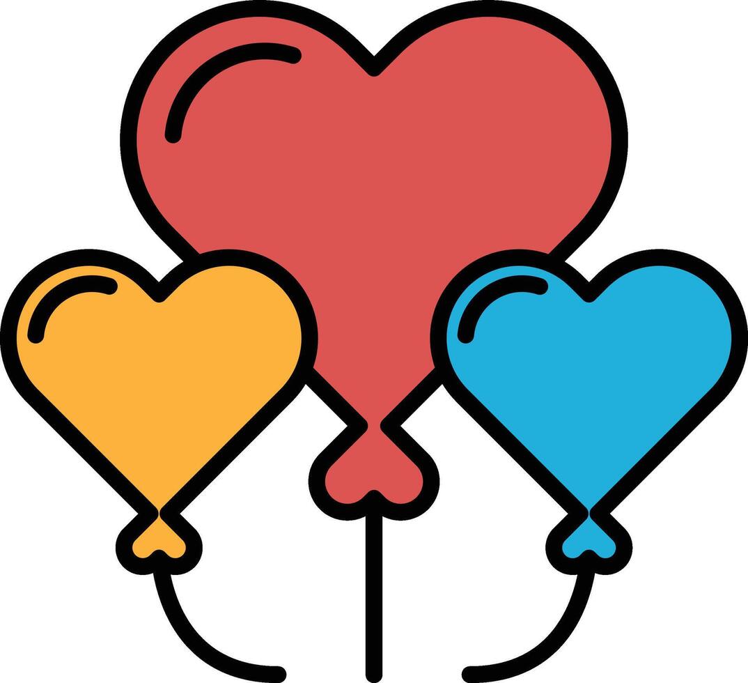 Three balloons in the shape of hearts are tied together vector