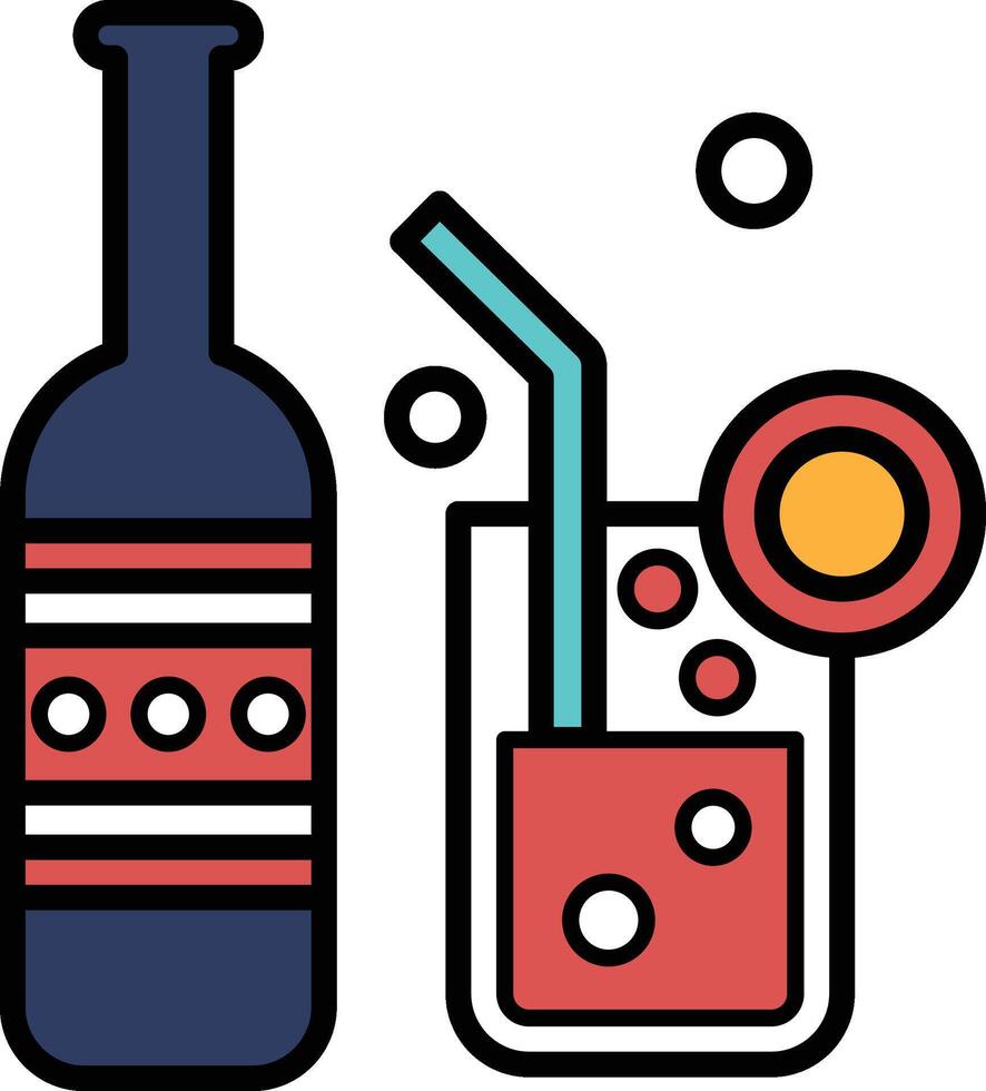 A bottle of alcohol and a glass of a drink with a straw in it vector