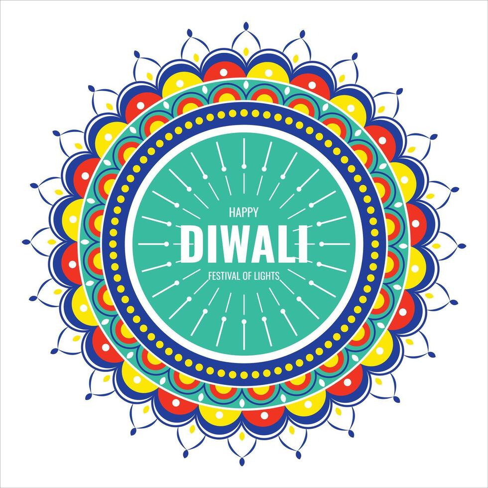 greeting card of Diwali festival with stylish beautiful decorative rangoli vector