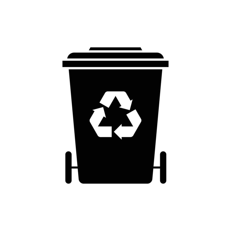 Trash can icon with recycle sign. Garbage bin or basket with recycling symbol. illustration. vector