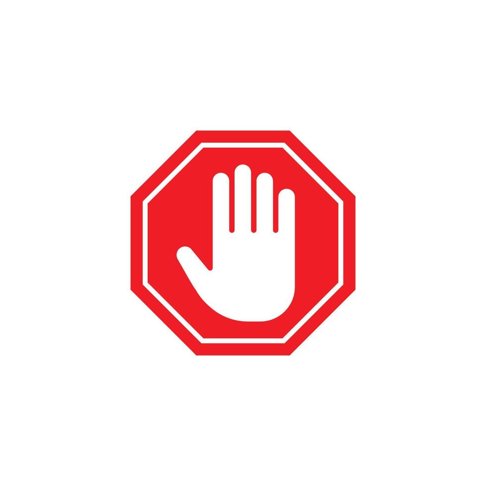 Red stop hand sign, stop hand printable design, isolated on white background. Traffic regulatory warning stop symbol. illustrationWeb vector
