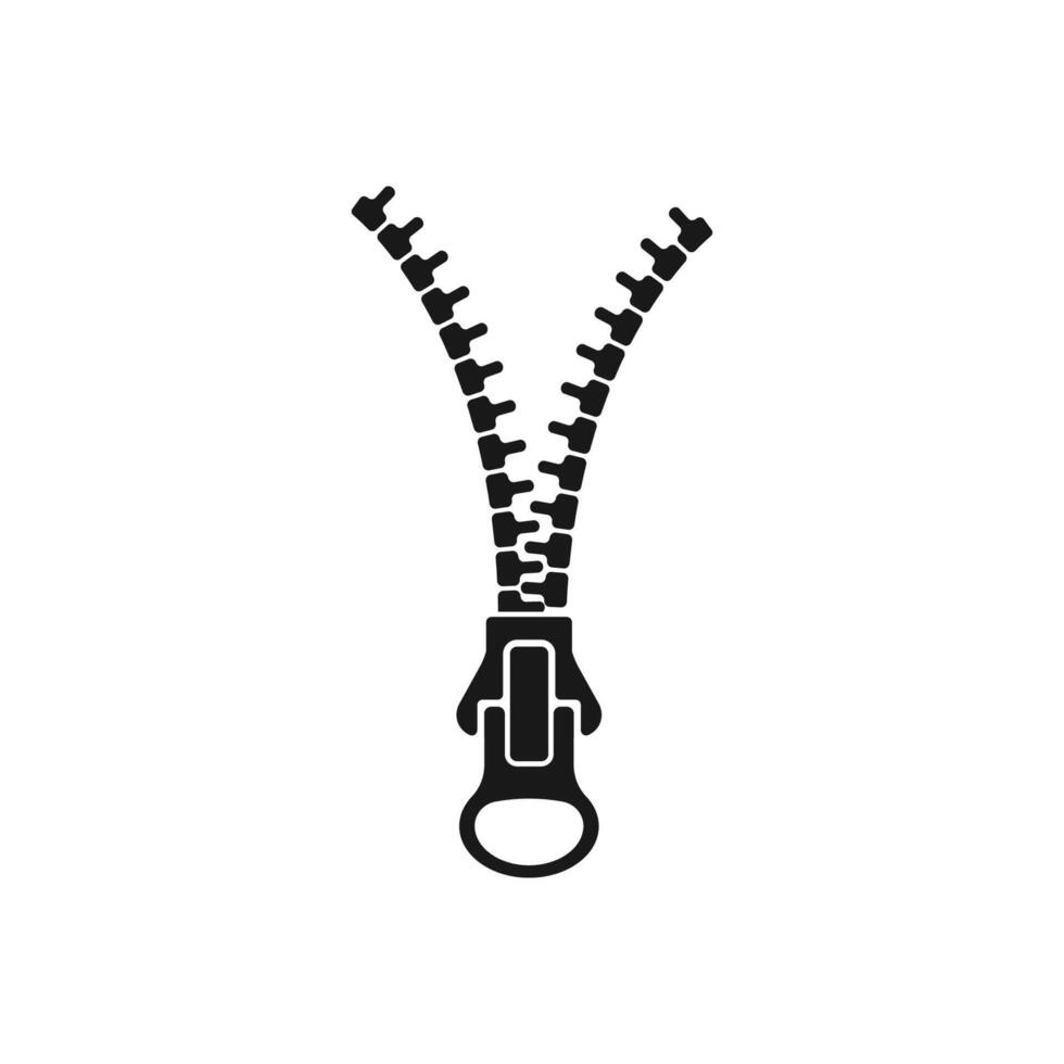 Open zipper black isolated illustration. Zipper glyph icon. vector