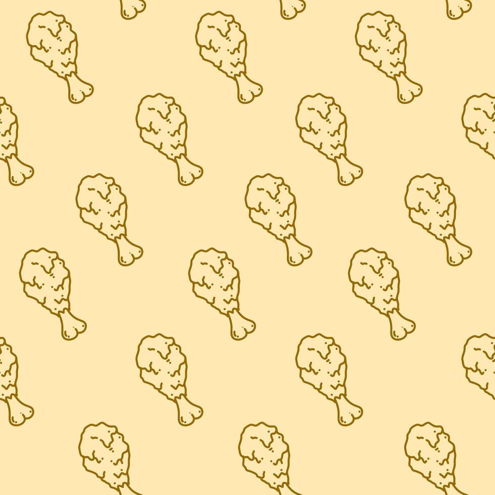 fried chicken pattern background. Fried chicken doodle pattern. fast food background. Chicken leg seamless pattern. Chicken drumstick pattern. fried chicken seamless pattern background. vector