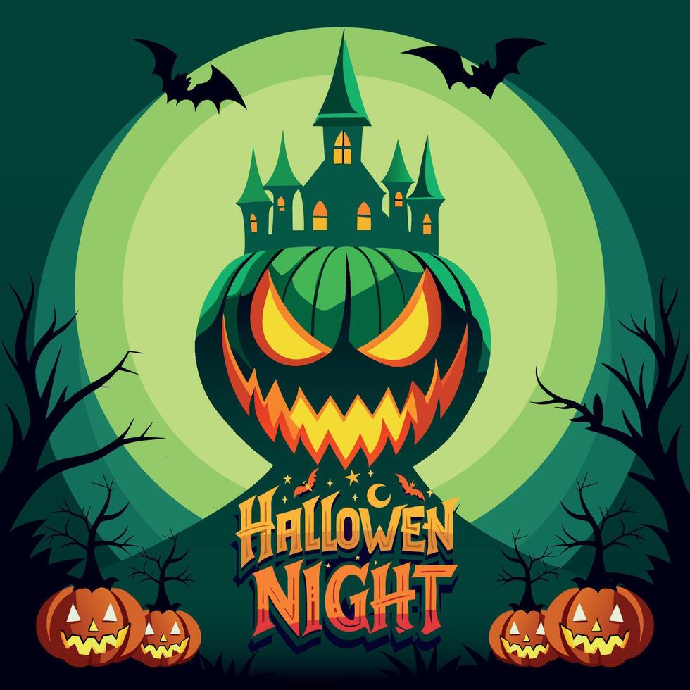 Haunted Pumpkin Castle Halloween Night Awaits vector