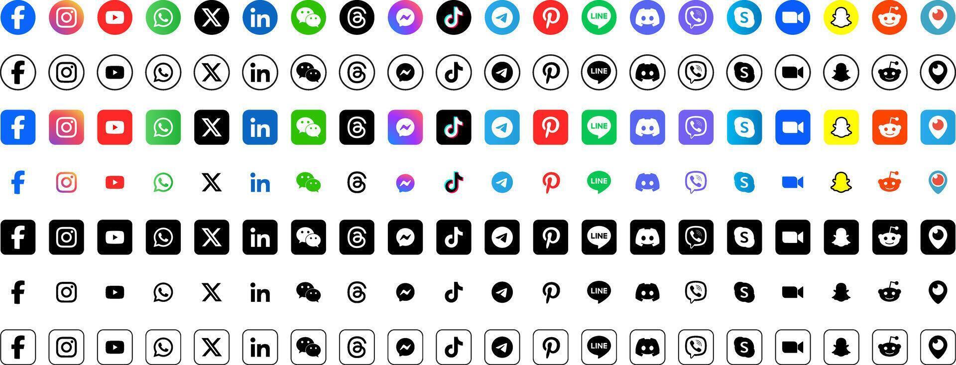 Popular social media icons set with different variations. A set of popular international social media icons set for your designs. vector