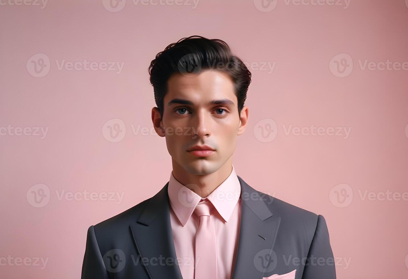 A man in a suit and pink tie photo