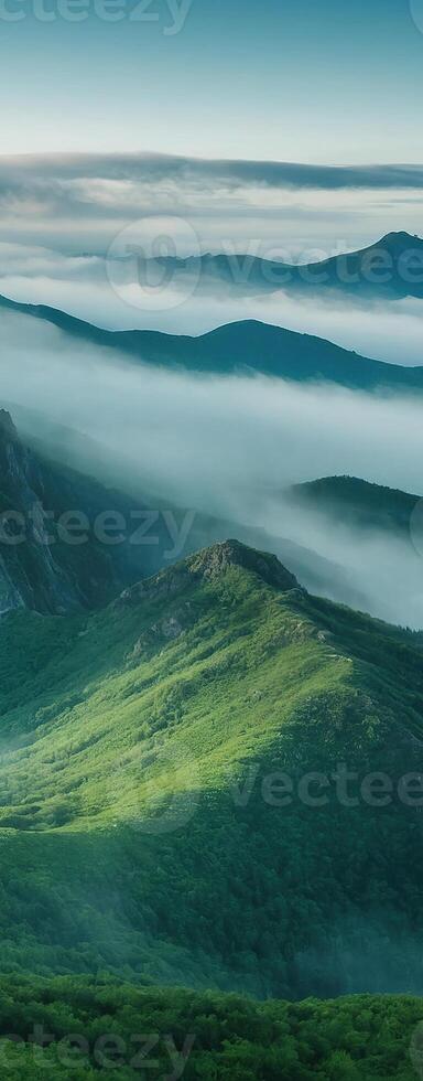 A view of the mountains and fog in the distance photo