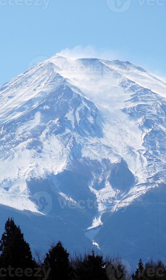 A mountain covered in snow photo