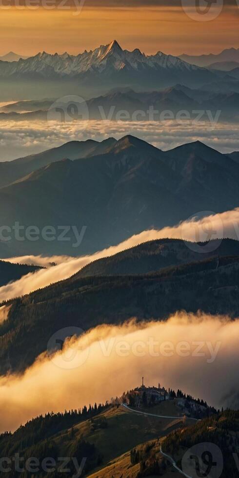 A view of mountains and clouds from above photo