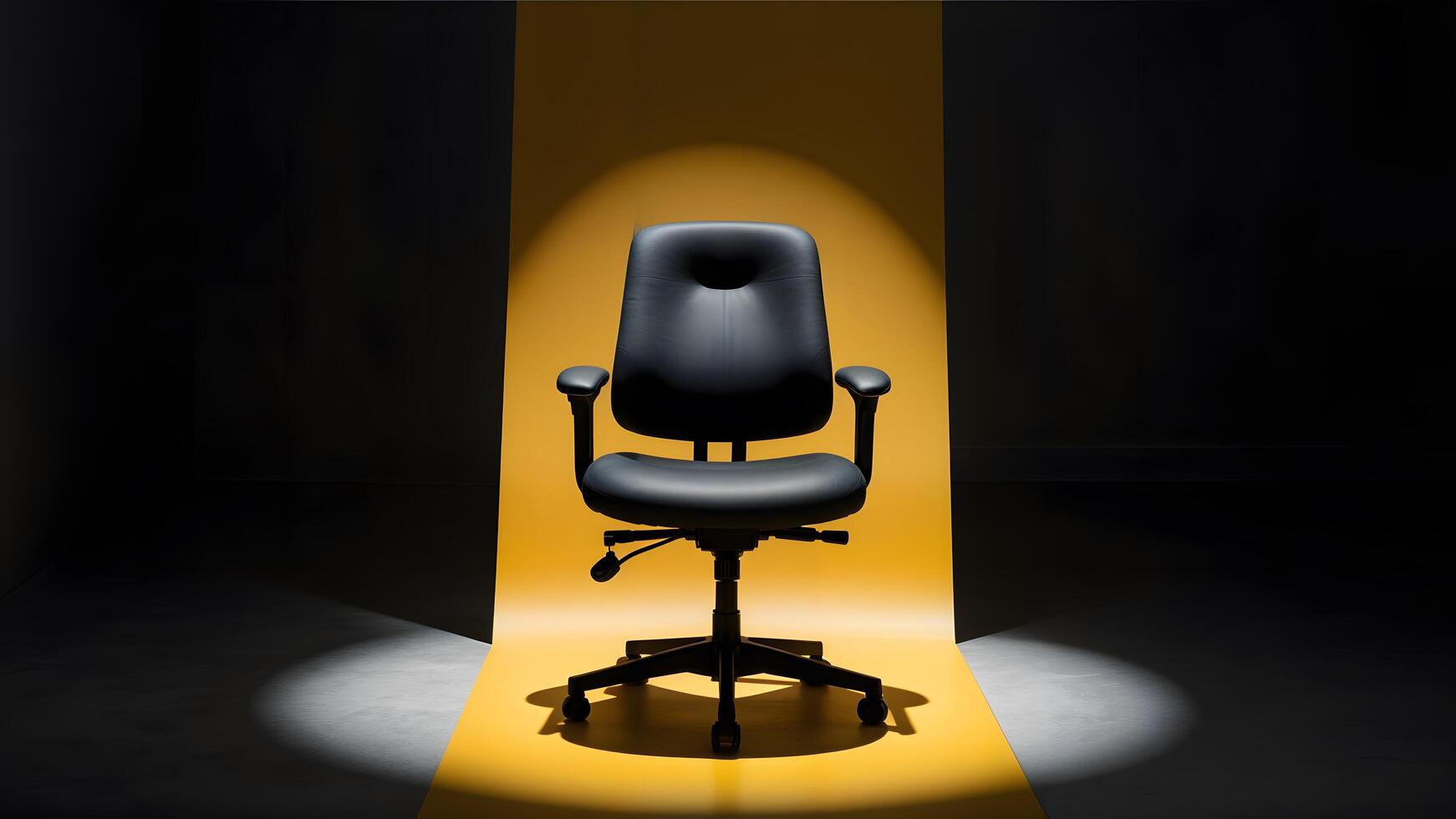A black office chair in a dark room photo