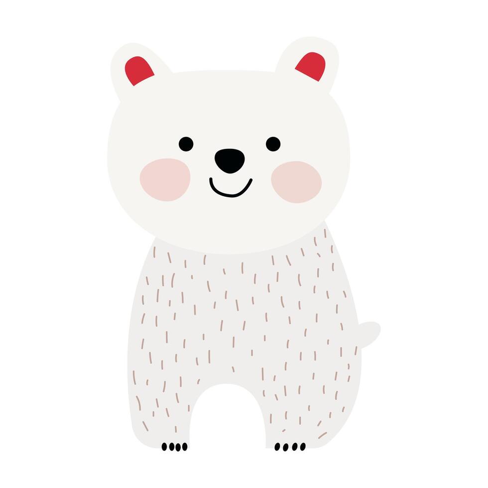 A cute cartoon polar bear with a friendly smile exploring a snowy landscape in a vibrant design suitable for children's artwork vector