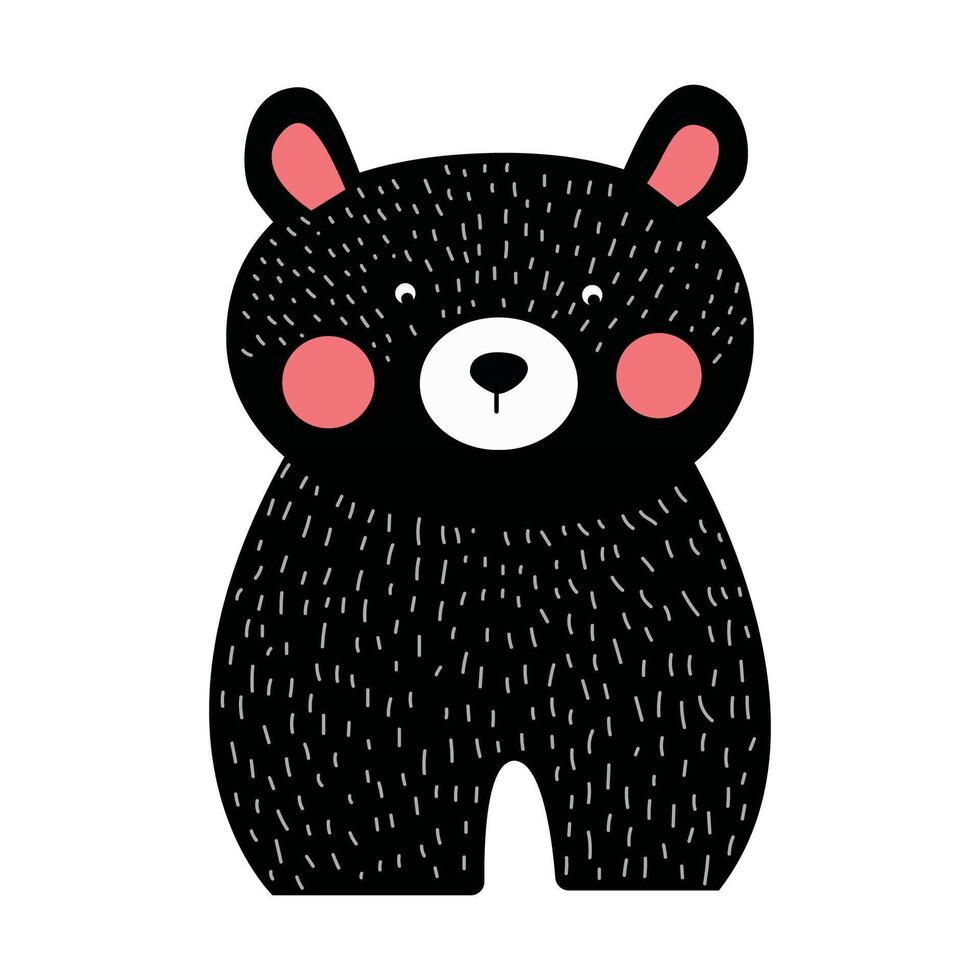 A cute black bear with pink cheeks standing on its hind legs, captured in a playful style against a simple background. Illustration vector