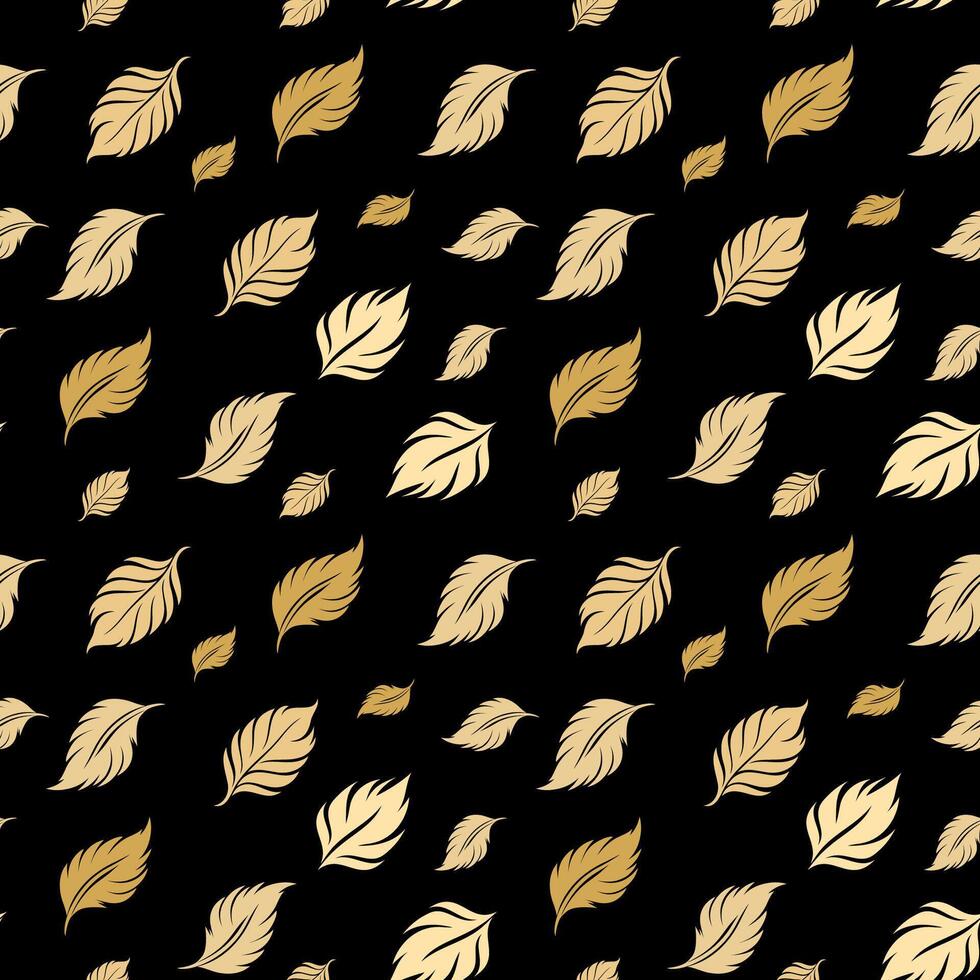Golden leaves scattered on a black background creating a striking visual pattern perfect for autumn-themed designs vector
