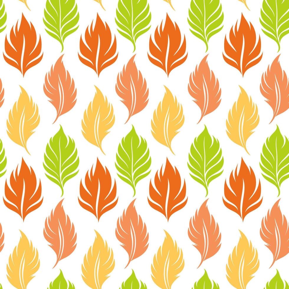 Colorful leaf pattern showcasing autumn hues with vibrant orange, green, and yellow leaves on a white background vector
