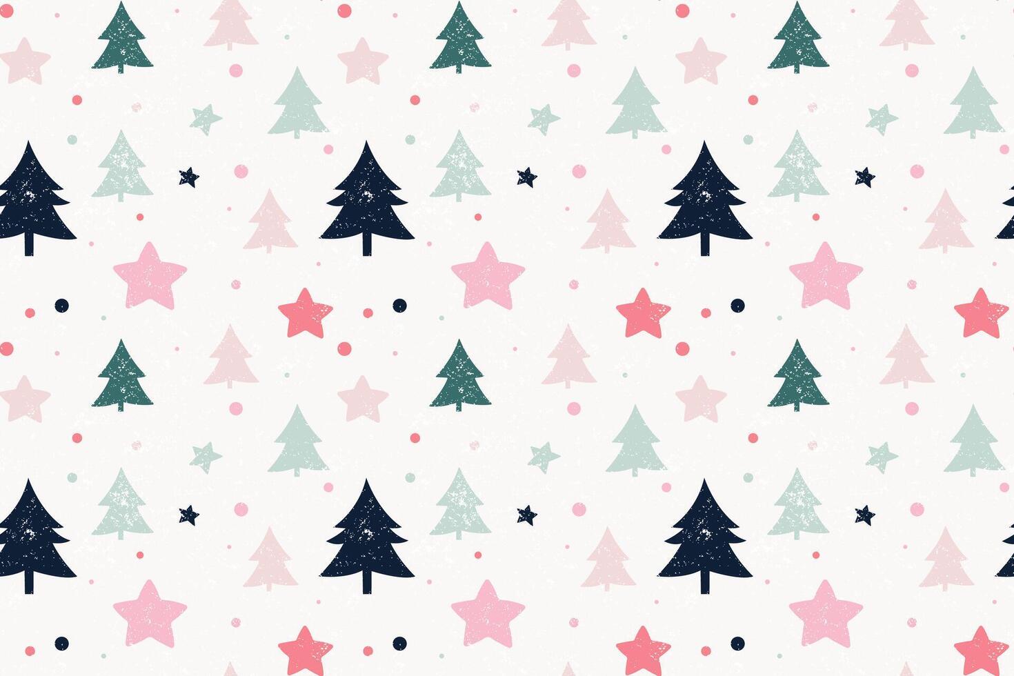Colorful holiday-themed pattern with trees and stars on a light background. Illustration vector