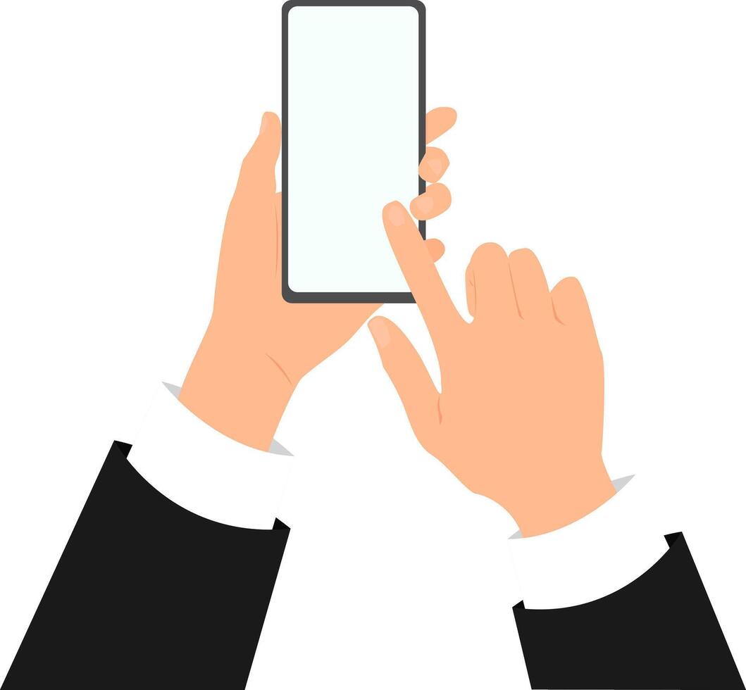 Two hands in business suit with smartphone. vector