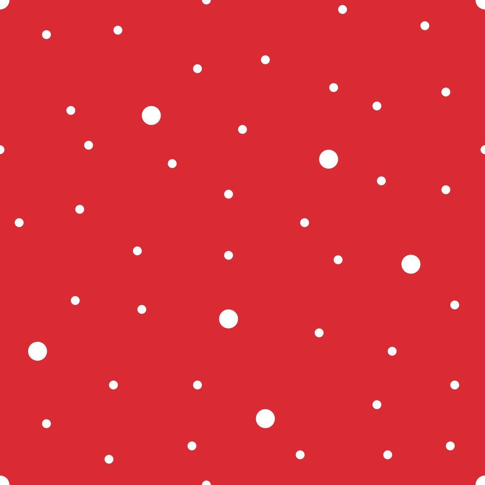 Randomly placed white dots of different sizes on a red background seamless pattern. vector