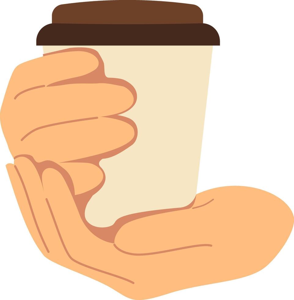 Two hands holding coffee paper cup. vector