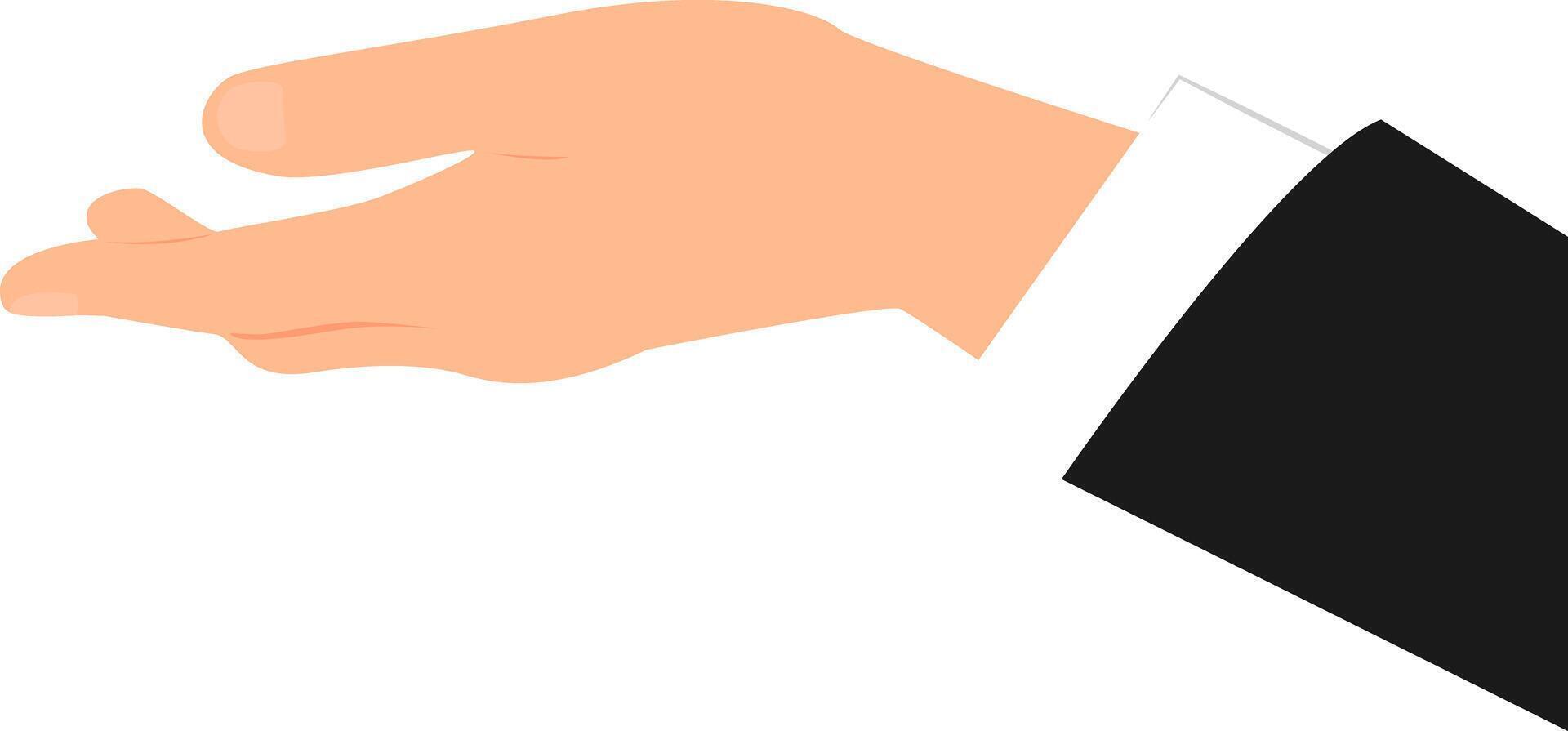 An outstretched hand with the palm up in black business suit. vector