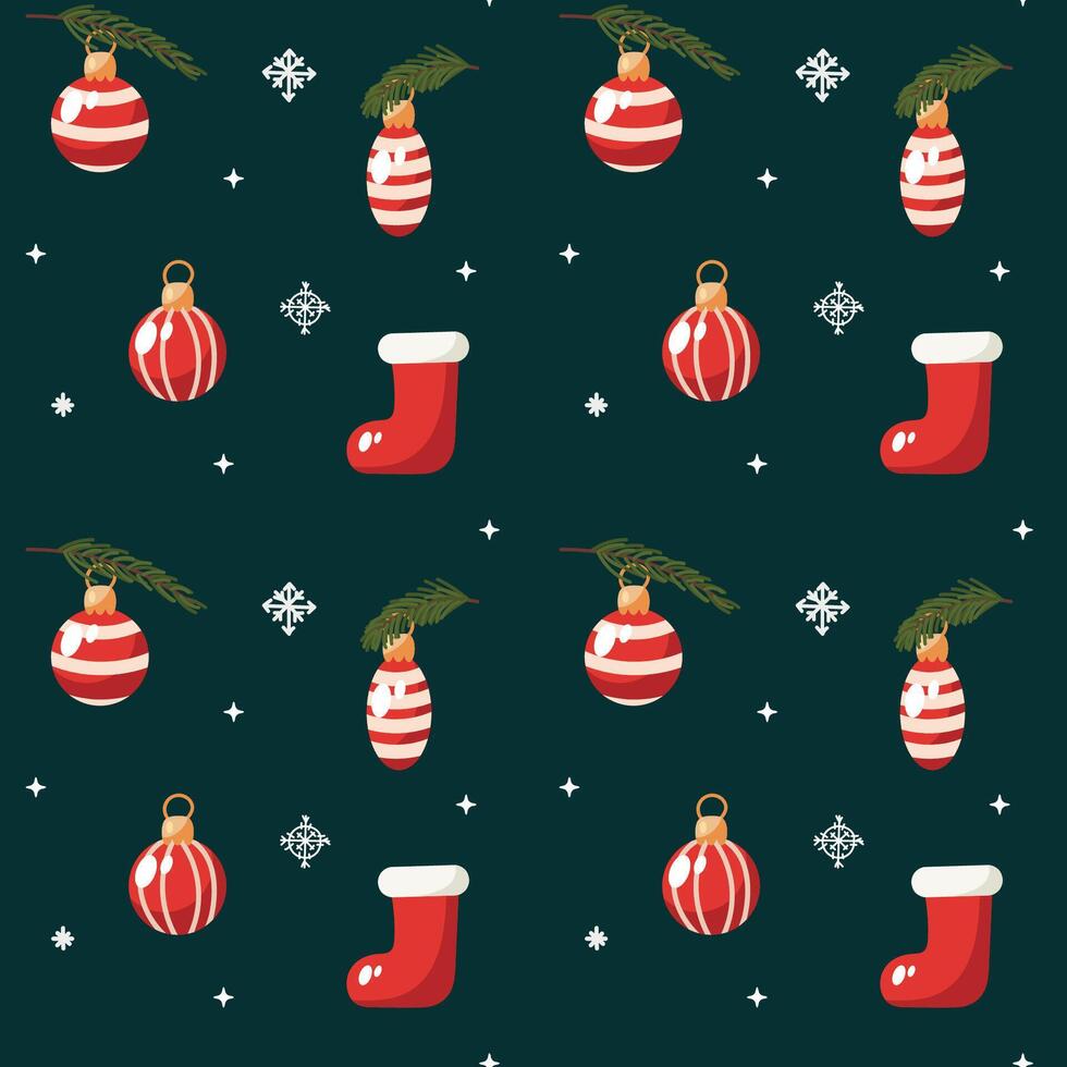 Christmas wallpaper with stockings, christmas tree and ornaments vector
