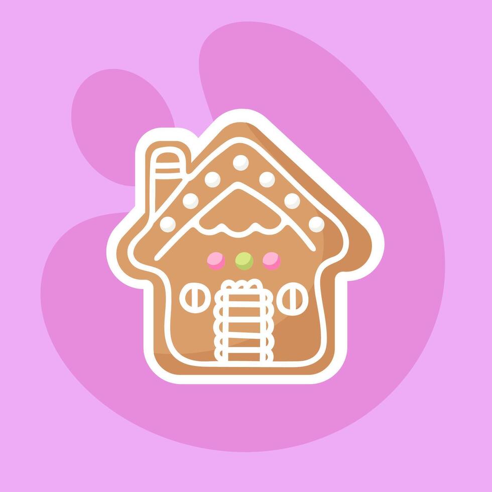 A gingerbread house on a pink background vector