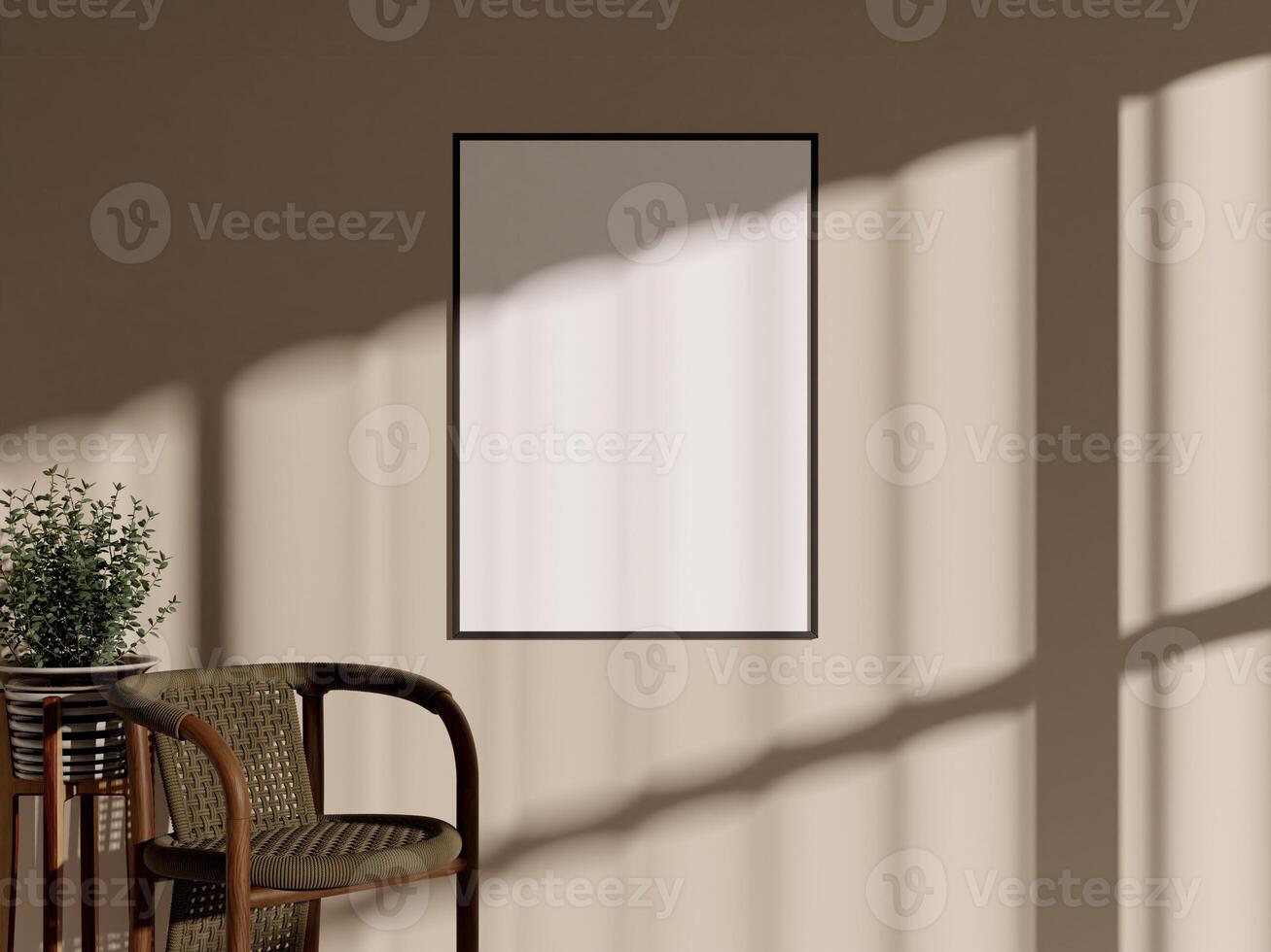 Empty framed canvas for mockups and art illustrations in modern interior photo