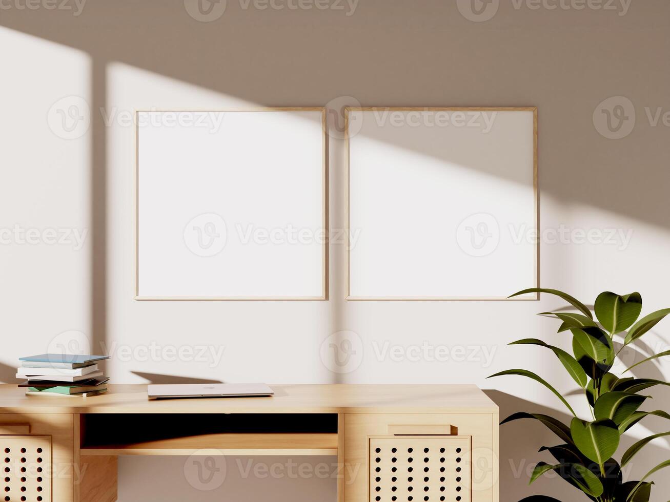 Empty framed canvas for mockups and art illustrations in modern interior photo