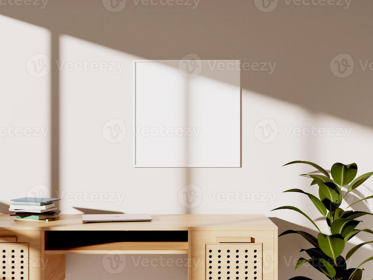Empty framed canvas for mockups and art illustrations in modern interior photo