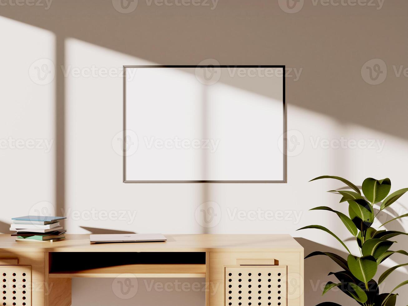 Empty framed canvas for mockups and art illustrations in modern interior photo