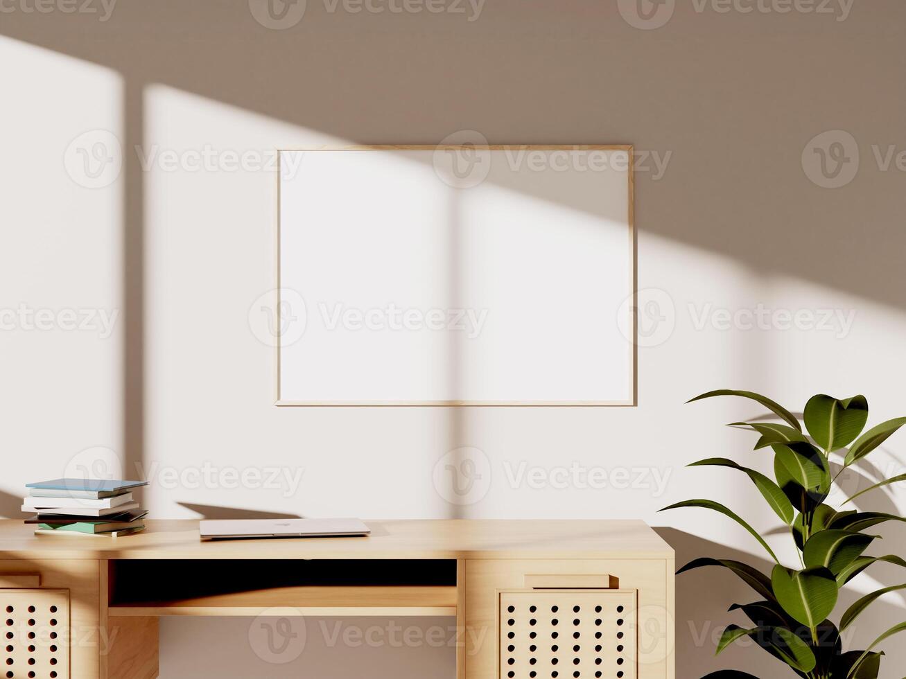 Empty framed canvas for mockups and art illustrations in modern interior photo