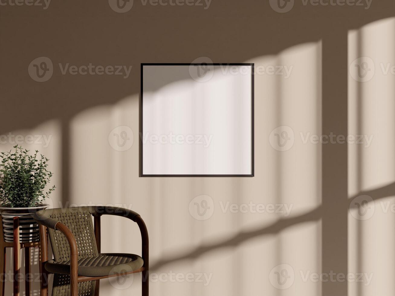 Empty framed canvas for mockups and art illustrations in modern interior photo