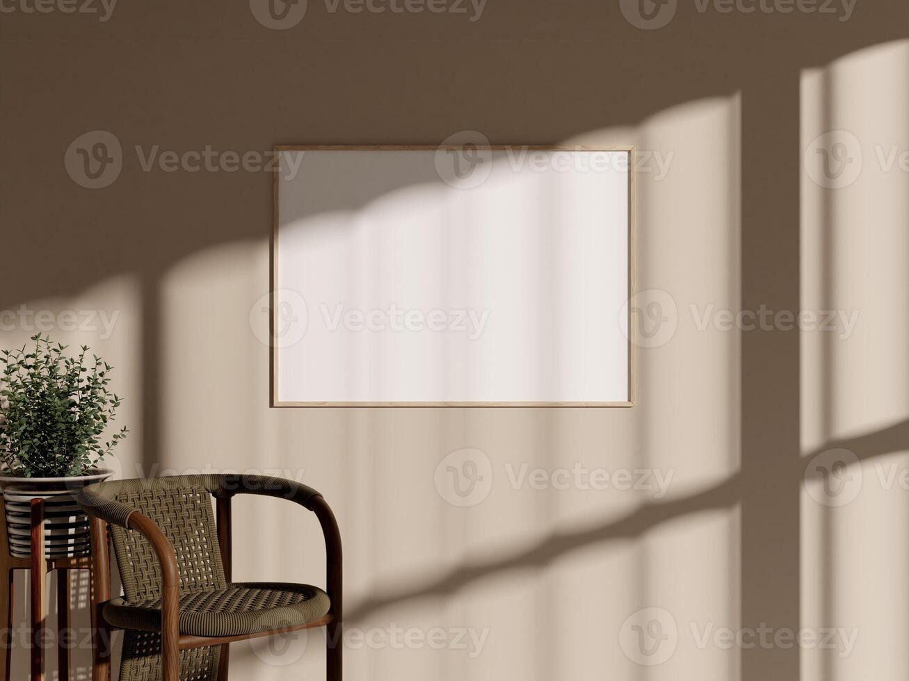 Empty framed canvas for mockups and art illustrations in modern interior photo