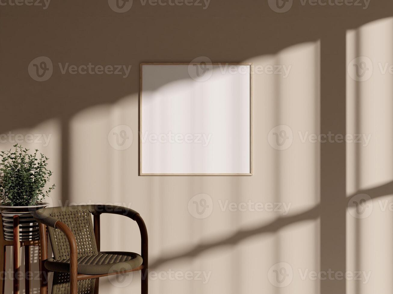 Empty framed canvas for mockups and art illustrations in modern interior photo