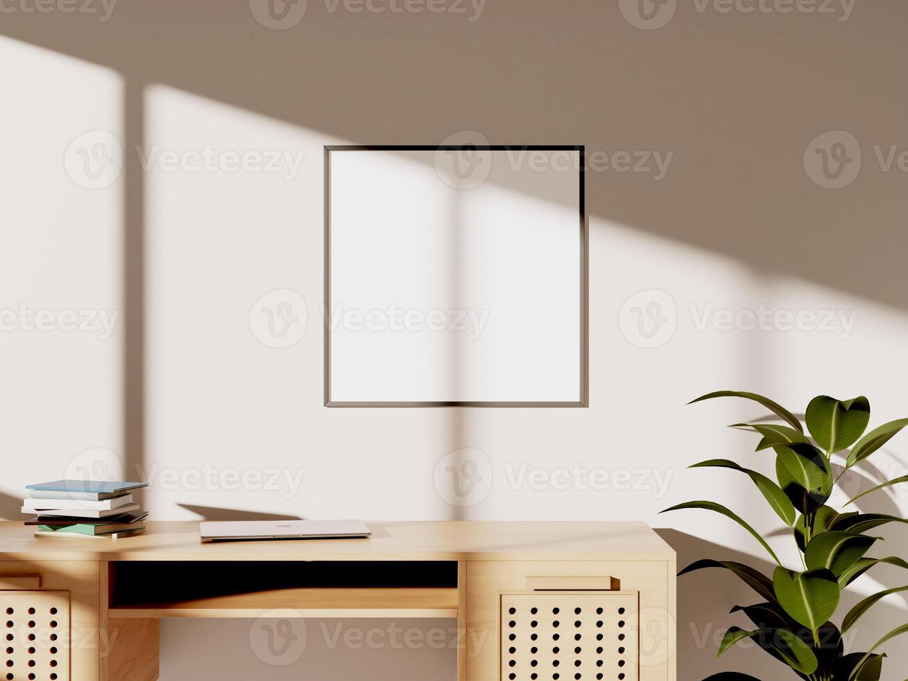 Empty framed canvas for mockups and art illustrations in modern interior photo