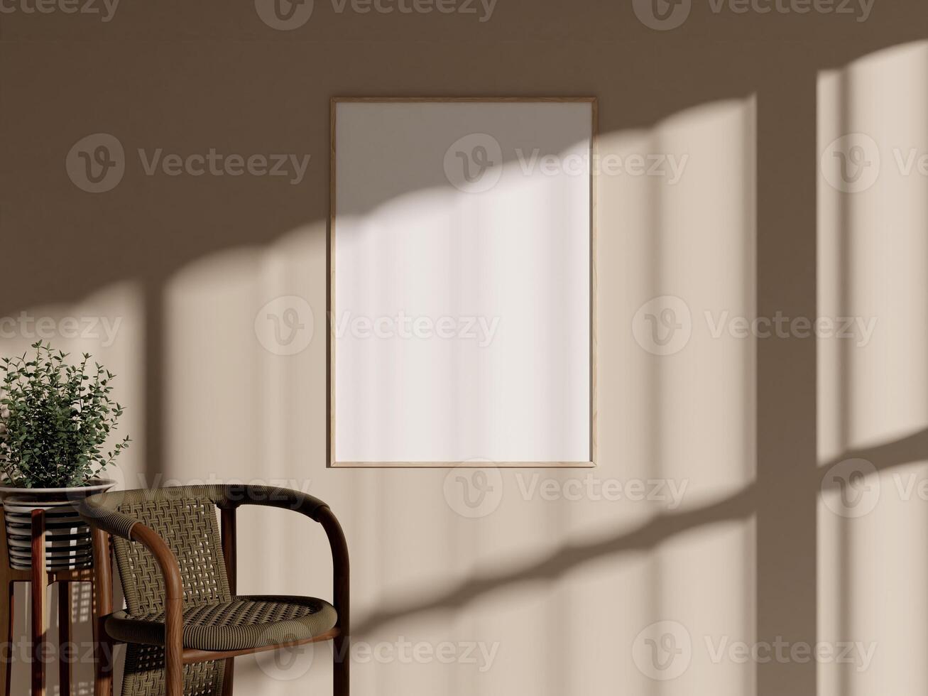 Empty framed canvas for mockups and art illustrations in modern interior photo