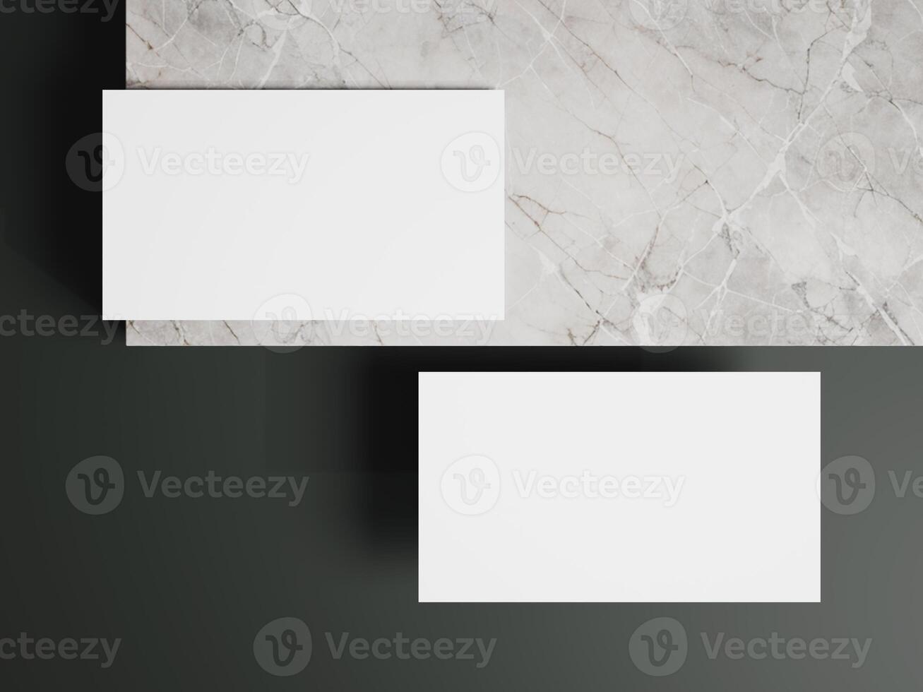 Business card mock up on white marble background. photo