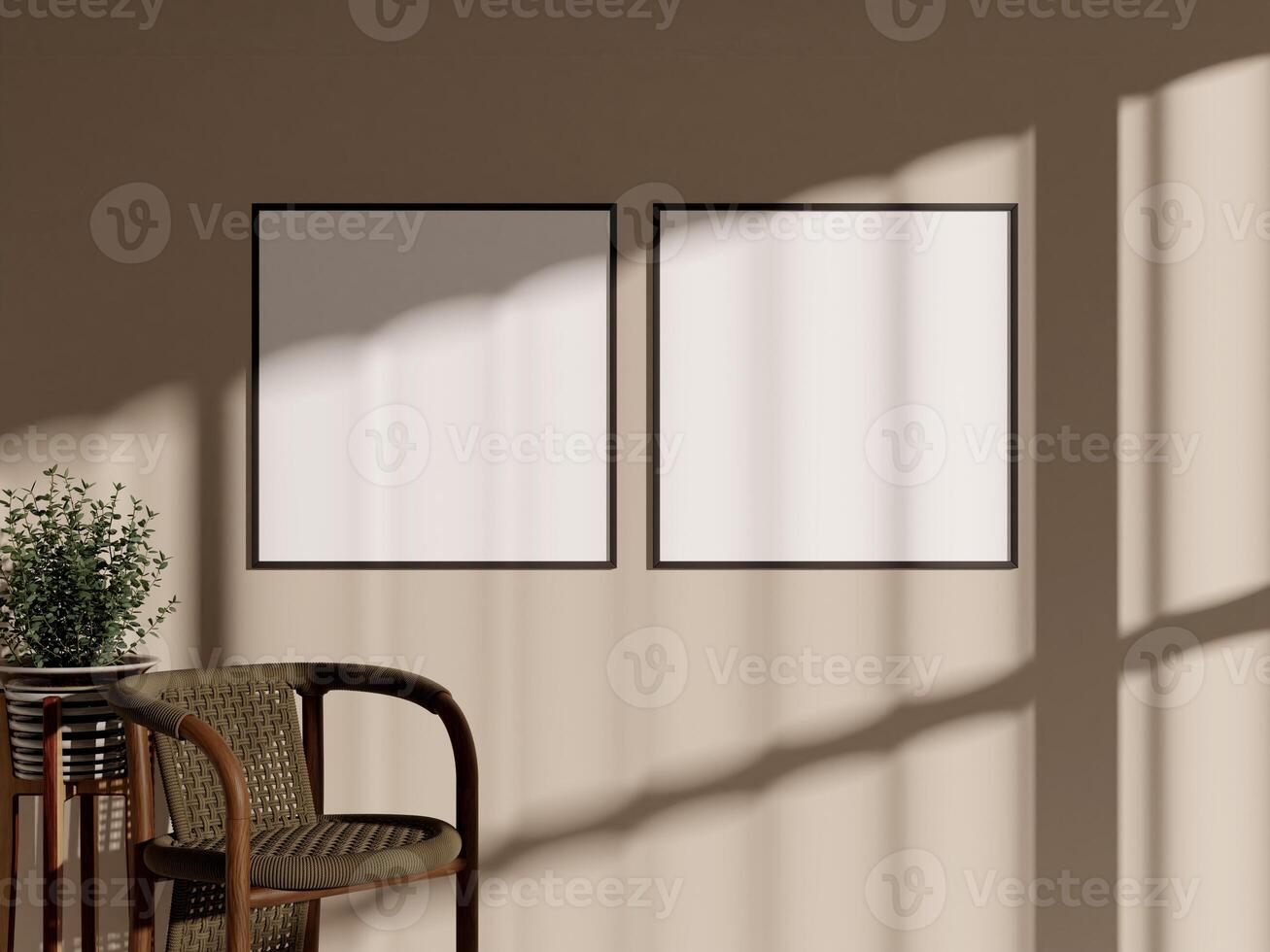 Empty framed canvas for mockups and art illustrations in modern interior photo